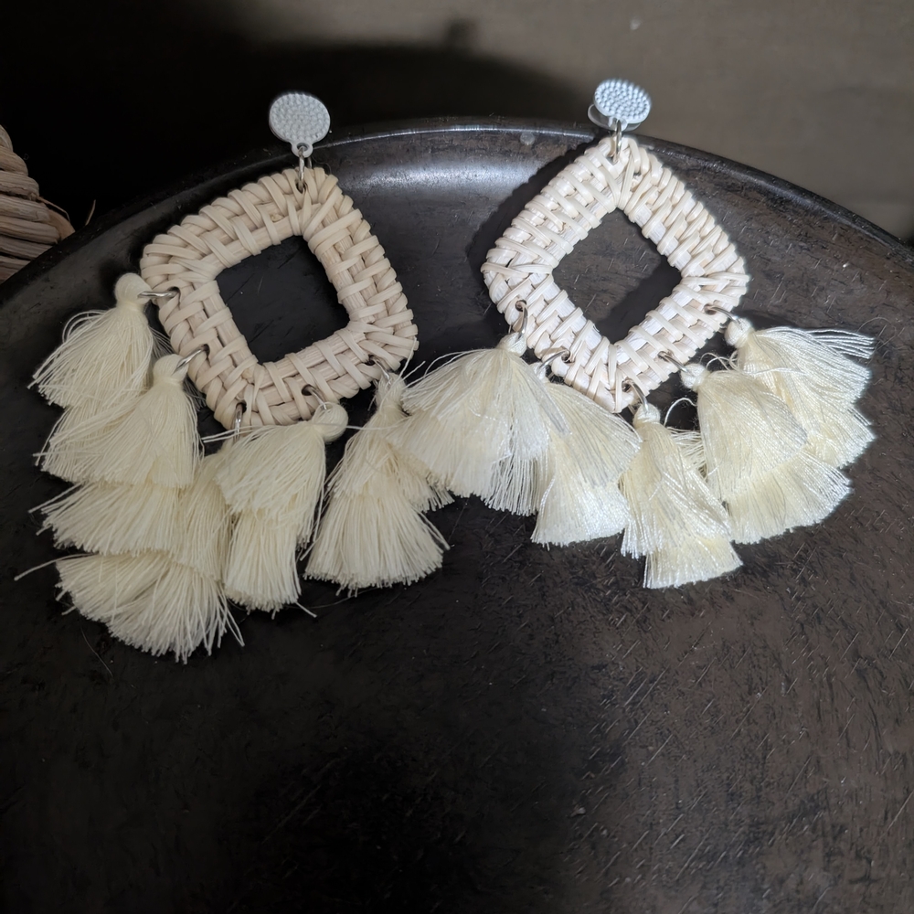 Elegant Cream Tassel Earrings